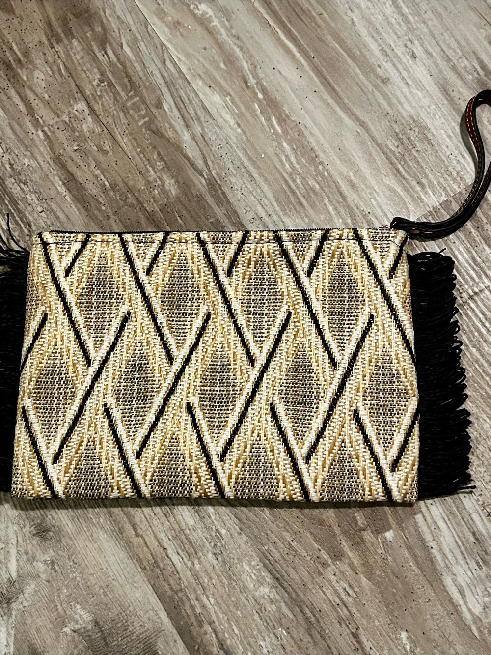 SHEIN Gold and Black Woven Fringe Wristlet Clutch